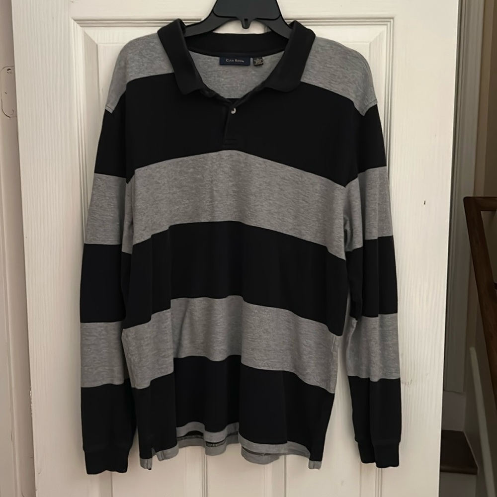 Grey and Black Striped Club Room Long sleeve quarter button up, barely worn, XL